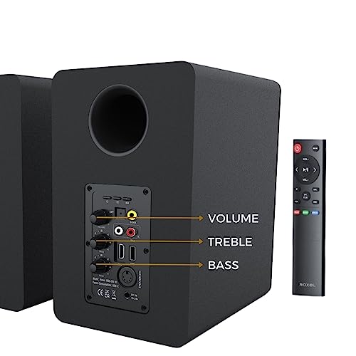 Roxel Onyx Active Bookshelf Speaker 100 Watt RMS, BT Wireless Stream, RCA, HDMI ARC, USB, 3Metre Cable, Dynamic Sound,Office Speaker, Home Theatre (Onyx Black) (Onyx Black)