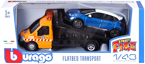 Bburago B18-31400 StreetFire Tow Truck Other License 1:43 STREET FIRE FLATBED TRANSPORT, Assorted Designs and Colours, Medium