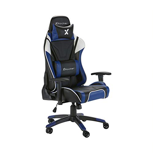 X-Rocker Agility Sport eSport Gaming Racing Desk Chair, Ergonomic Adjustable Computer Office Chair with Adjustable Lumbar Support and Headrest Pillow, Adjustable Swivel, 3D Armrests - Blue