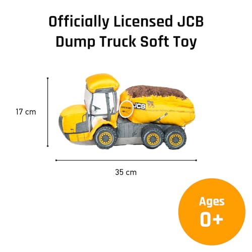 Officially Licensed JCB Dump Truck Soft Toy - Cute Plush Toy for Kids and Collectors with zipped storage pouch - Iconic Construction Vehicle