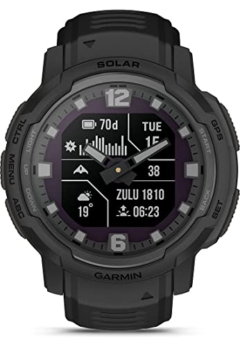 Garmin Instinct Crossover Solar Tactical Hybrid Smartwatch, 45 mm, Solar Charging, Rugged Design and Super-Luminova Hands, 70 Days Runtime, 30 Multisport Apps, GPS, Tactical Functions (Black)