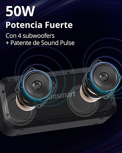 Tronsmart Portable Bluetooth Speaker, 50W Waterproof Wireless Speakers with Enhanced Bass, Built-in Powerbank, 12H Playtime, IPX7 Waterproof, Bluetooth 5.3, Black