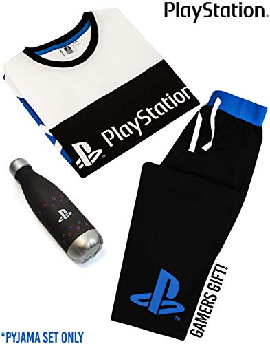 PlayStation Pyjamas For Boys | Children & Teens Logo T-Shirt & Loungepants PJ Set | Kids Cotton Blue, White & Black Sleepwear Gamer Gift Set