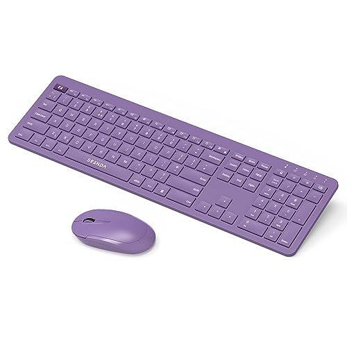 Wireless Rechargeable Keyboard and Mouse Set, Seenda Full Size Thin Wireless Keyboard and Mouse with Numeric Keypad, Computer keyboard mouse combos for Laptop/PC/Windows, Purple