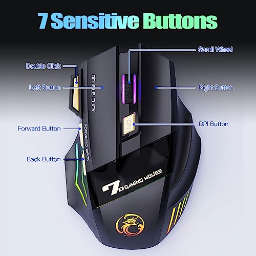 VEGCOO Wireless Gaming Mouse, C8 Rechargeable Silent Click Wireless Mouse with 2.4G USB Receiver, up to 4800 DPI Adjustable, Double Click for PC/Mac Gamer, Laptop and Desktop
