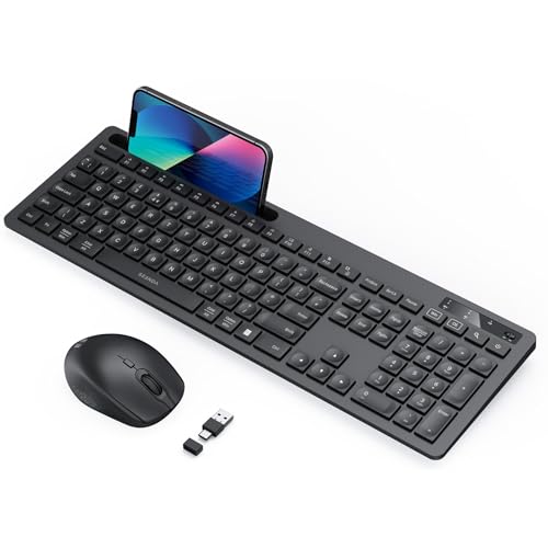 Wireless Keyboard and Mouse Set, USB A and USB C Keyboard Mouse, Full Size UK Keyboard with Phone Holder Compatible with Apple Mac OS, Windows PC/Desktop/Computer/Laptop, Black
