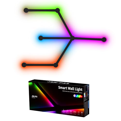 TOHETO RGB Wall Light, LED DIY Geometry Splicing Gaming Lights, Backlit Modular Wi-Fi Colour Changing Home Decor Lights Work with Alexa and Google Assistant for Game Room, Bedroom (6 Lines, Black)