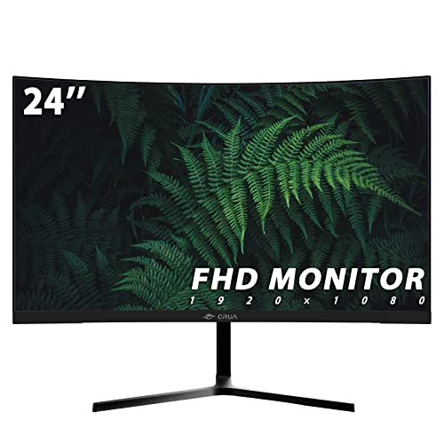 CRUA 24 Inch Curved Gaming Monitor, FHD(1920×1080p) 2800R 75Hz, 95% sRGB Color Gamut Ultrawide Computer Monitors, 3-Sided Narrow Bezel and Filter Blue Light, Desktop PC Monitor(HDMI+VGA)