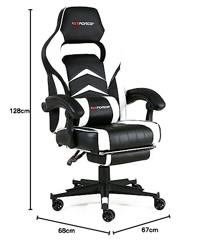 GTFORCE TURBO RECLINING SPORTS RACING GAMING OFFICE DESK PC CAR FAUX LEATHER CHAIR (White)