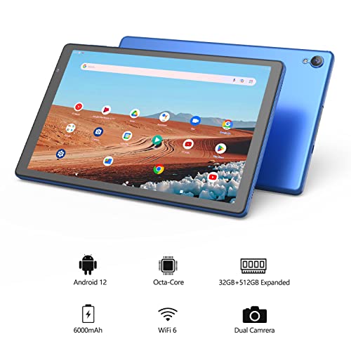 PRITOM 10 inch Android 12 Tablet,2GB RAM, 32GB ROM, 6000Mah, Expand to 512GB, Quad Core Processor, 10 inch Tablet, Android Tablets HD IPS Screen, Camera, Wi-Fi, Bluetooth, Tablet PC(Blue)