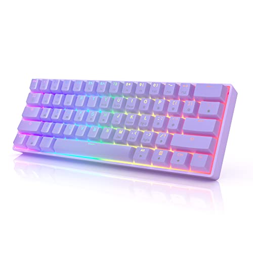 HK Gaming GK61 Mechanical Gaming Keyboard 60 Percent | 61 RGB Rainbow LED Backlit Programmable Keys | USB Wired | For Mac and Windows PC | Hotswap Gateron Optical Yellow Switches | Lavender