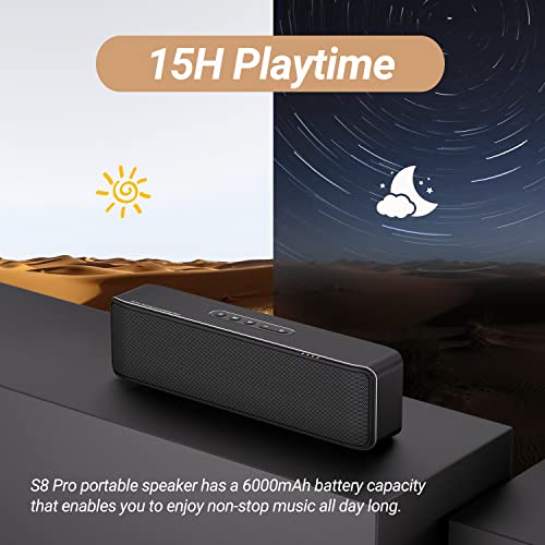 BOGASING S8 Pro Bluetooth Speaker, Portable Wireless Speakers with HiFi Surround Stereo Sound & Punchy Bass, 15H Playtime, Waterproof, EQ, DSP Technology, TF-Card, AUX, Built-in Mic