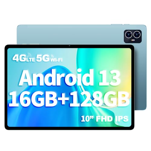 TECLAST M50HD Tablet 10 Inch Android Tablet, Octa-Core, 16GB RAM+128GB ROM/TF 1TB, 2.4G/5G WiFi + 4G LTE, 1920 * 1200 IPS FHD Gaming Tablet, 5MP+13MP|GMS|GPS|6000mAh|BT5.0|3.5MM Jack|435g