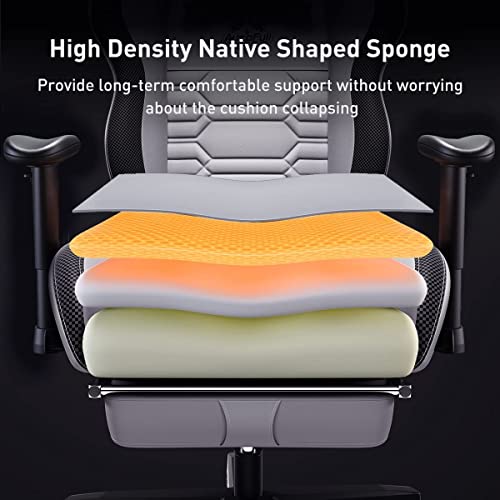 AutoFull C3 Gaming Chair Ergonomic Office Chair with 3D Bionic Lumbar Support, Racing Style Premium PU Leather Computer Chair Gamer Chairs with Footrest and Headrest,Gray,(3-Years Warranty)