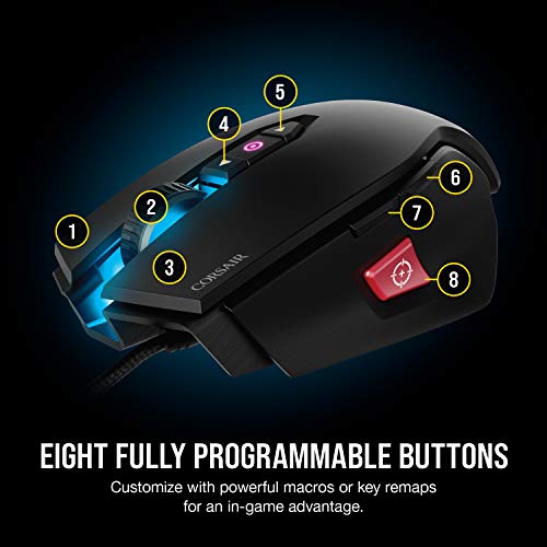 Corsair M65 PRO RGB FPS Gaming Mouse (12000 DPI Optical Sensor, Adjustable Weights, 8 Programmable Buttons, 3-Zone RGB Multi-Colour Backlighting, Xbox One Compatible) - Black