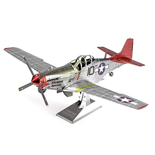 Metal Earth Fascinations Premium Series Tuskegee Airmen P-51D Mustang Red Tail 3D Metal Model Kit Bundle with Tweezers