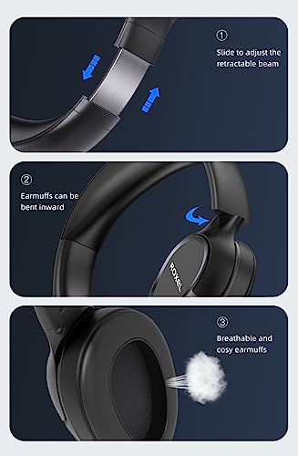 Roxel Wireless Headphones with Mic, Over Ear 12 Hours Playtime, 1H Quick Charge Wireless Headphones, Foldable Lightweight Headset with Deep Bass, Stereo Sound, H700BT