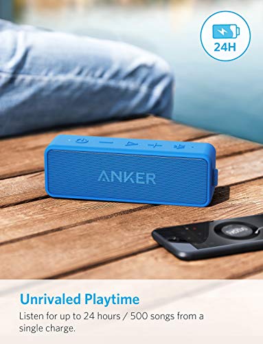 Anker Soundcore 2 Portable Bluetooth Speaker with 12W Stereo Sound, BassUp, IPX7 Waterproof, 24-Hour Playtime, Wireless Stereo Pairing, Speaker for Home, Outdoors, Travel