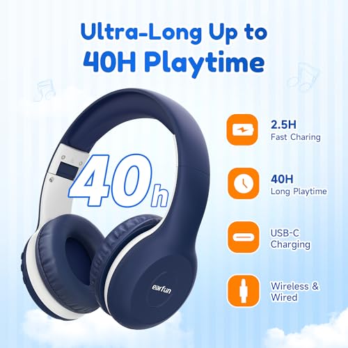 Kids Bluetooth Headphones, EarFun Wireless Headphones for Kids, Foldable Headphones with Microphone, Hi-Fi Stereo Sound, 40H Playtime, 85/94dB Volume Limited, Over Ear Headphones for Tablet, Phone, PC