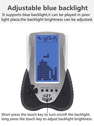 CZT Retro Brick Game Console Big Blue Backlight Screen Built-in 23 Games Tank Battle/Racing Can plug Headphone Nostalgic Puzzle Pocket Handheld Porable Machine Children's toys (Black)