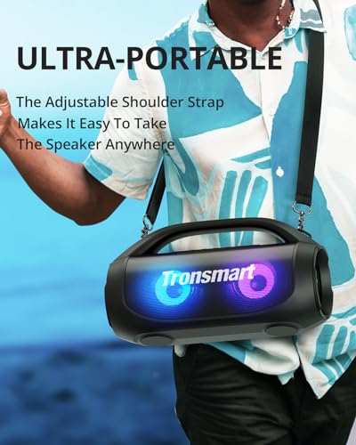 Tronsmart Bang SE Bluetooth Speaker with Shoulder Strap, 40W Portable Outdoor speaker, 24H Playtime, Bluetooth 5.3, IPX6 Waterproof, AUX, Micro SD/TF Card Slot, USB playback, LED Light, EQ for Party