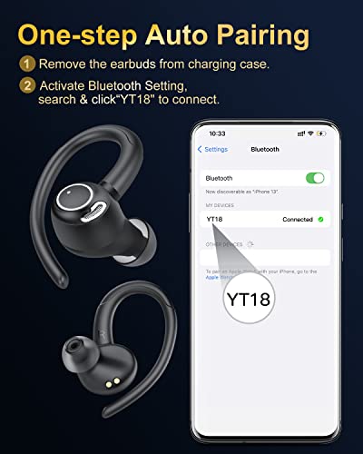 Jesebang Wireless Earbuds, Bluetooth 5.3 Headphones, 2024 Wireless Earphones HiFi Stereo Sound with ENC Mic, Sport Headsets in Ear EarHooks for Running, 40H Dual LED Display, IP7, Black