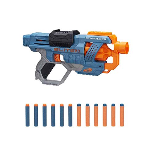 Nerf Elite 2.0 Commander RD-6 Blaster, 12 Official Nerf Darts, 6-Dart Rotating Drum, Tactical Rails, Barrel and Stock Attachment Points, Multicolor, 6.7 x 36.2 x 24.1 cm