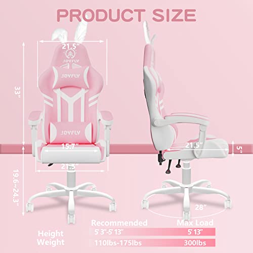 JOYFLY Pink Gaming Chair, Kawaii Computer Gamer Chair for Girls Ergonomic PC Office Chair with High Back, Height Adjustable for Women Adults (Pink)