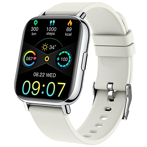 Smart Watch, Fitness Tracker 1.69" Touch Screen Heart Rate Sleep Monitor, IP68 Waterproof Fitness Watch, 24 Modes, Pedometer Step Activity Trackers Smartwatch for Men Women for Android iOS White