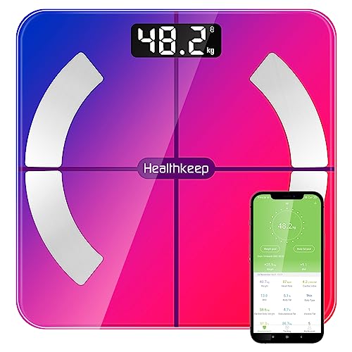 HEALTHKEEP Scales for Body Weight, Bathroom Weighing Scale for Body Weight Stones and Pounds, with BMI Scales Muscle Weighing Composition Analyzer Bluetooth High Precision Senor