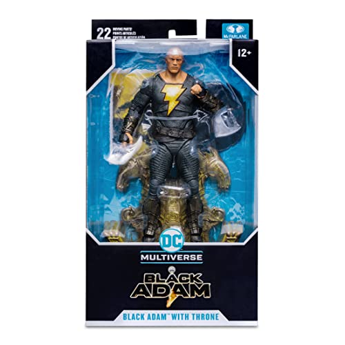 McFarlane Toys, 7-Inch DC Black Adam Action Figure with 22 Moving Parts, Collectible DC Black Adam Movie Figure with Throne, Stand Base and Unique Collectible Character Card – Ages 12+