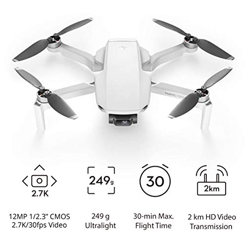 DJI Mavic Mini - Ultralight and Portable Drone, Battery Life 30 Minutes, Transmission Distance 4 KM, 3-Axis Gimbal, 12 MP, HD Video 2.7K, Lightweight, Easy to Edit and Share, QuickShots