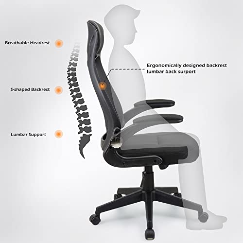 T-THREE.Ergonomic Desk Chair, Swivel Chair With Adjustable Lumbar Support, Headrest And Armrest, Height Adjustment and Rocker Function, Back-Friendly Office Chair Black