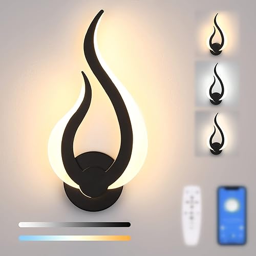 Lightess Smart Acrylic Wall Light 2.4G Remote/App Control Stepless Dimming Led Wall Light 2700k-6500k Color Temp Adjustable Wall Lamp with Memory Timer Function for Bedroom Living Room - Black Right