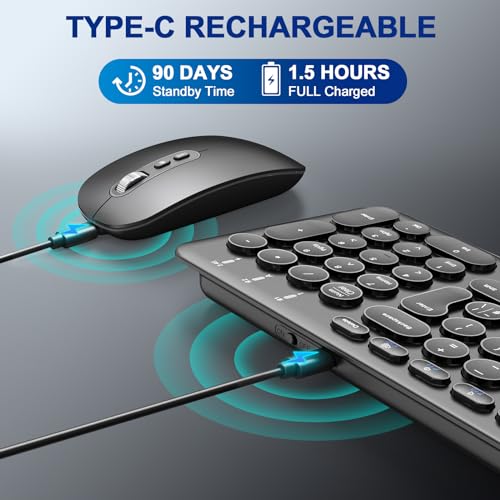 Rechargeable Bluetooth & Wireless Keyboard Mouse, PINKCAT Ultra Thin USB Keyboard Quiet Mouse Set, Ergonomic QWERTY UK Layout Computer Keyboard for Windows PC Laptop Desktop - Black