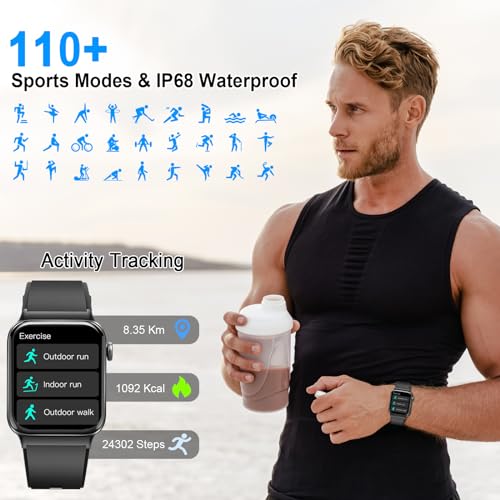 Smart Watch for Men Women Answer/Make Calls, 1.85" Touch Screen Smart Watches with Step Counter, Heart Rate Sleep Monitor, 110+ Sport Modes, Fitness Tracker, IP68 Waterproof Smartwatch for Android iOS