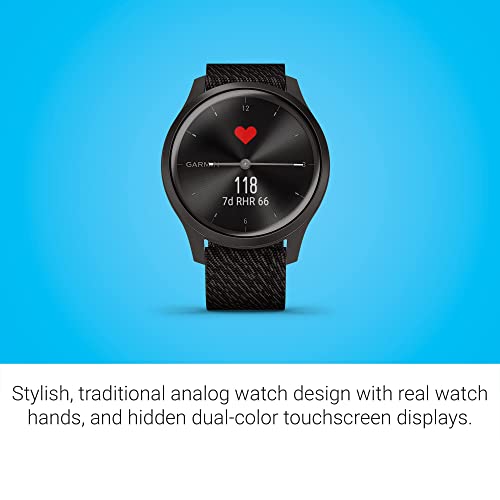 Garmin vívomove Trend, Stylish Hybrid Smartwatch with Health and Fitness functions, Real Watch Hands, Hidden Colour Touchscreen Display and up to 5 days battery life, Graphite and Black