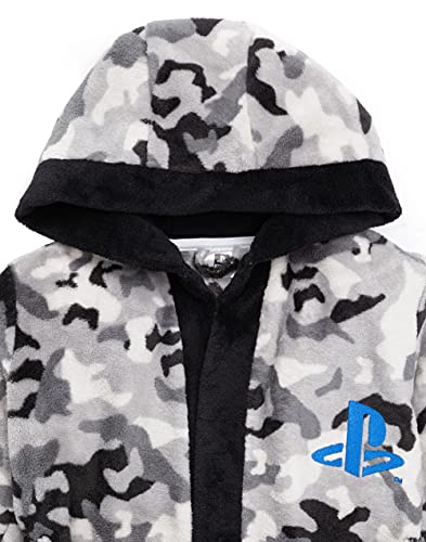 PlayStation Dressing Gown For Boys & Girls | Kids Camo Monochrome Game Controller Pocket Bathrobe | Childrens Soft Fluffy Nightwear Robe 9-10 Years