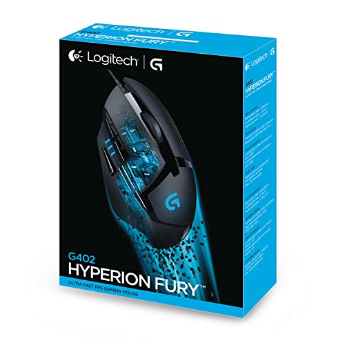 Logitech G402 Hyperion Fury Wired Gaming Mouse, 4,000 DPI, Lightweight, 8 Programmable Buttons, DPI Switch Button, Compatible with PC/Mac - Black