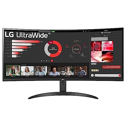 LG UltraWide Curved Monitor 34WR50QC, 34 inch, 1440p, 100Hz, 5ms GtG, VA Display, HDR 10, AMD FreeSync compatible, Smart Energy Saving, Displayport, HDMI