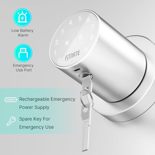 FITNATE Keypad Door Knob, Touch-Screen Digital Door Lock for Keyless Entry, Electronic Door Lock with Spare Keys, Easy to Operate and Install,15 User Passcode for Bedroom, Home and Office,Silver