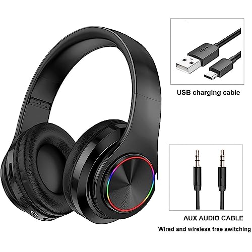 TFUFR Bluetooth Headphones Over Ear, Wireless Headphones Over Ear, Foldable Lightweight Wireless Headphones with Built-in Noise Reduction Microphone for Online Class, Office, PC, Phone
