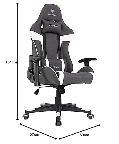 Oversteel - ULTIMET Professional Gaming Chair, Breathable Fabric, 2D Armrests, Height Adjustable, 180° Reclining Backrest, Gas Piston Class 3, Up to 120Kg, Black/White