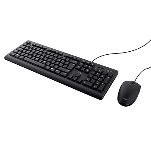 Trust Taro Wired Keyboard and Mouse Set - Qwerty UK Layout, Full-Size Keyboard, Spill-Resistant, 1.8 m Cable, USB Plug and Play, Quiet Combo for PC and Laptop - Black