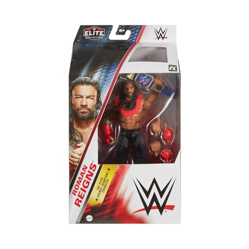 WWE Top Picks Elite Action Figure & Accessories Set, Roman Reigns 6-inch Collectible with Swappable Hands, Ring Gear & 25 Articulation Points, HWX34