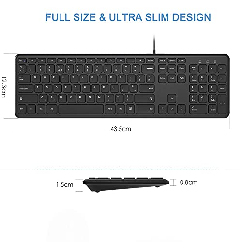 Wired Keyboard and Mouse Set, Full Size QWERTY UK Wired Keyboard, Scissor-Switch Keys, Wired Mice with 800/1200/1600 Adjustable DPI, Compatible with Windows Computer Laptop PC Desktop, Black