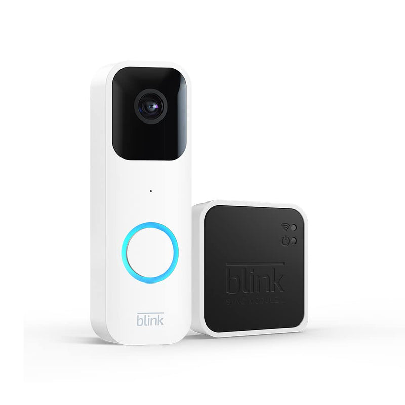 Blink Video Doorbell + Sync Module 2 | Two-way audio, HD video, motion and chime app alerts, easy setup, Alexa enabled, Blink Subscription Plan Free Trial — Wired or Wireless (White)