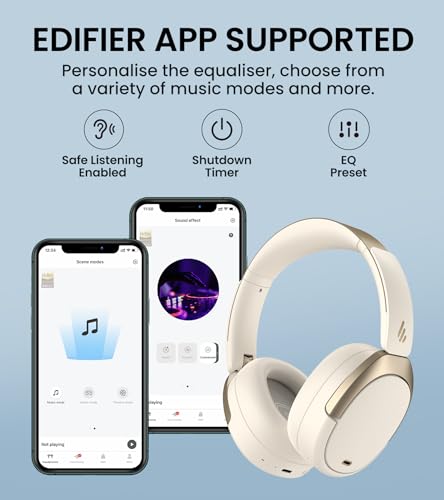 Edifier WH950NB Hybrid Active Noise Cancelling Headphones - LDAC Codec with Hi-Res Audio and Custom EQ via App after 55H Playtime with Foldable Wireless Over-Ear Bluetooth V5.3 Headphones - Ivory