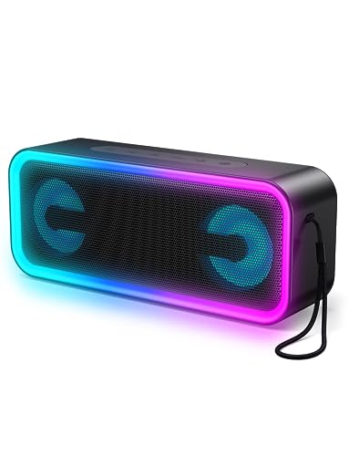 MEGUO Loud Bluetooth Speaker Portable Speakers Wireless Bluetooth with 20W Powerful Sound, RGB Lights, TWS Pairing, Bluetooth 5.3 IPX5 Waterproof Shower Outdoor Speaker for Garden Party BBQ Travel