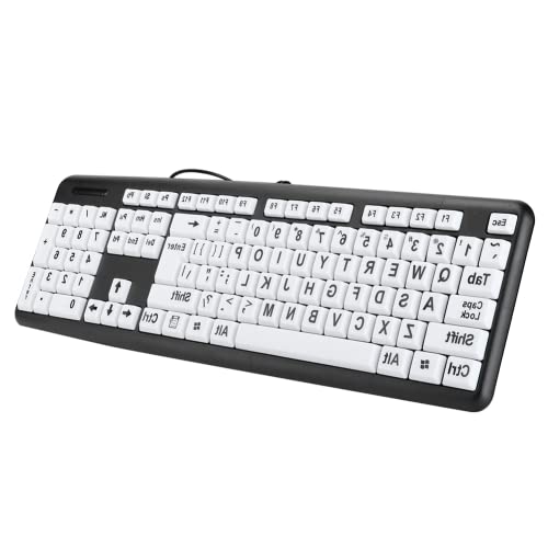 Large Print USB Wired Computer Keyboard (White Large Print Keys) Great for Visually Impaired Individuals - Senior Citizens in Low and Dim Lighted Areas(Black)